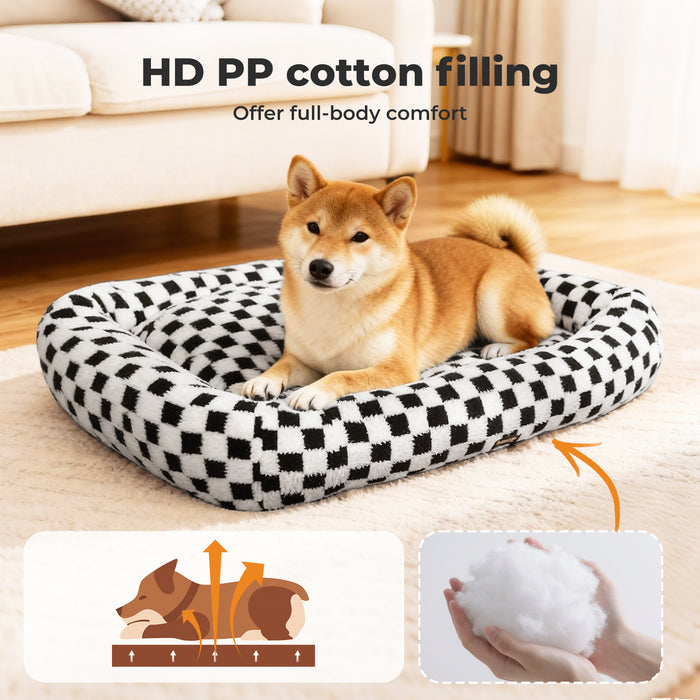 Dog Bed Calming Pet Checkered Plush Bed Soft Washable Bed Non-Slip