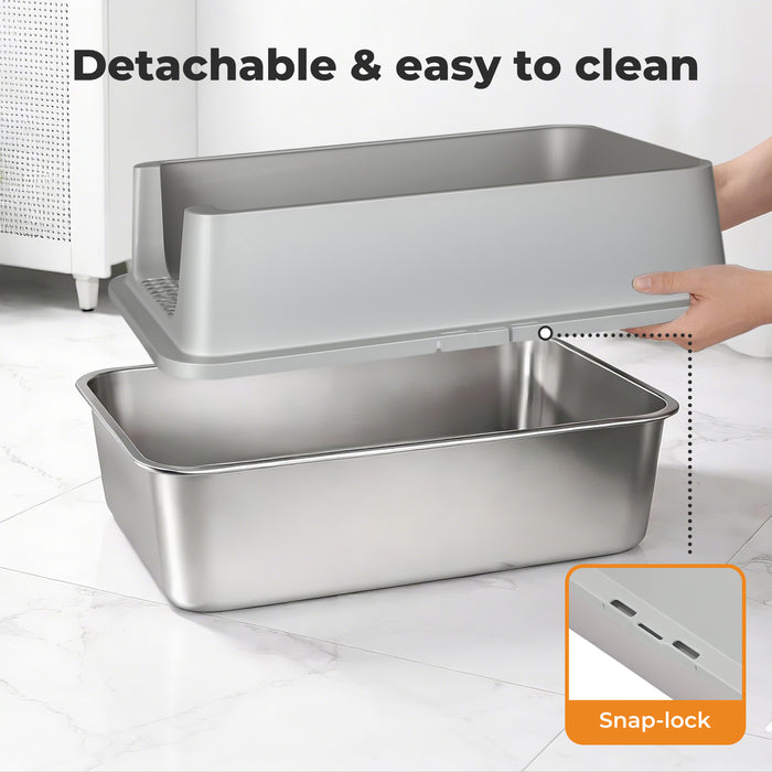 Stainless Steel Cat Litter Box Large Semi-Enclosed Easy Cleaning Pet Toilet