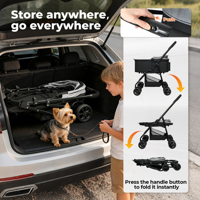 Pet Stroller 3 in1Dog Cat Pram Carrier Foldable Pushchair Outdoor 4 Wheels