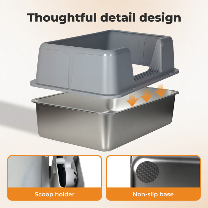 Stainless Steel Cat Litter Box Large Semi-Enclosed Easy Cleaning Pet Toilet