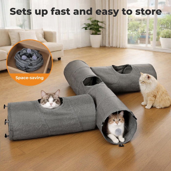 Large Cat Tunnels 3 Pcs Modular Foldable Linen Tube Kittens Cat Toys