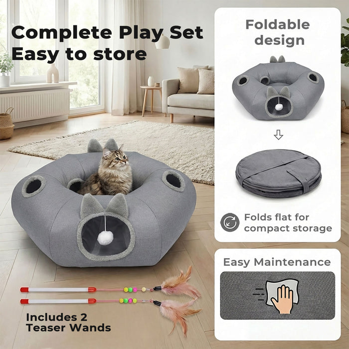 Large Cat Tunnel Bed Multi-Functional Toy Interactive Pet Playhouse Indoor