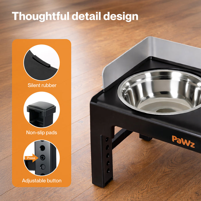 Elevated Dog Bowls Pet Feeder 6 Height Adjustable Raised Food Water Large - Grey