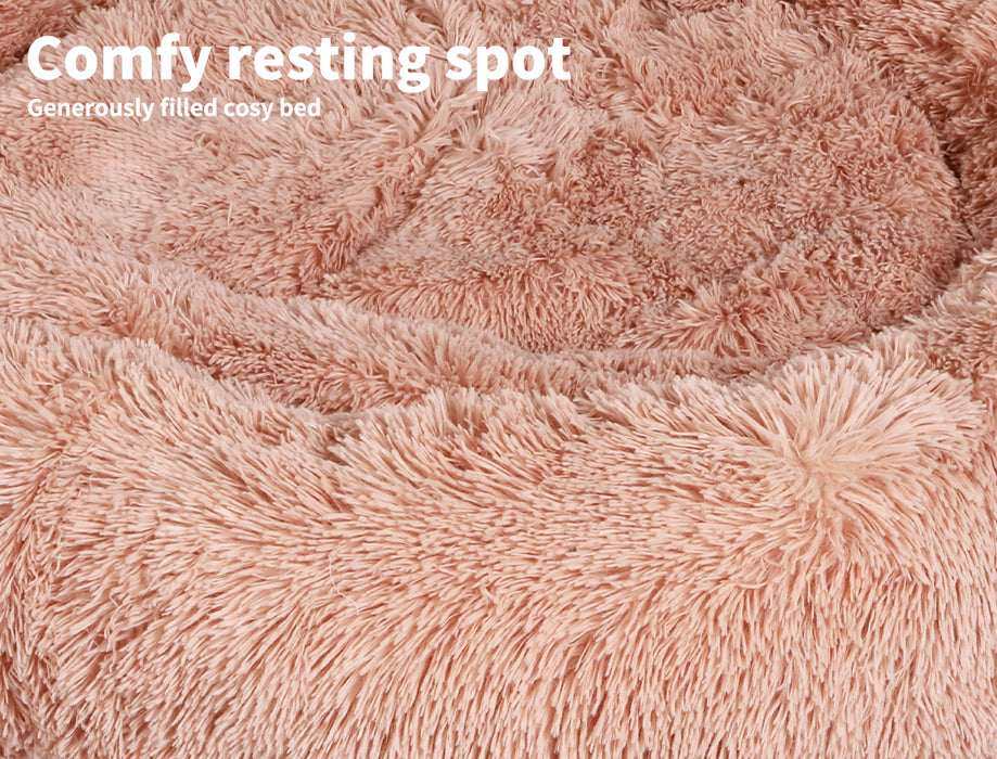Pet Bed Cat Dog Donut Nest Calming Kennel Cave Deep Sleeping Pink XXL