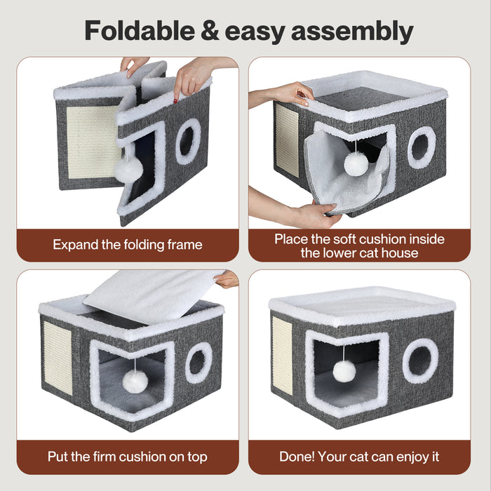 Large Cat House Foldable Bed Condo Scratcher Indoor Cave Multi Small Pet