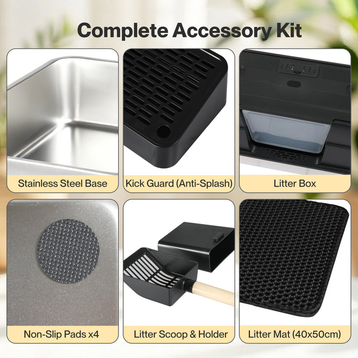 Cat Litter Box Enclosed Stainless Steel Litter Tray Hooded Covered Toilet