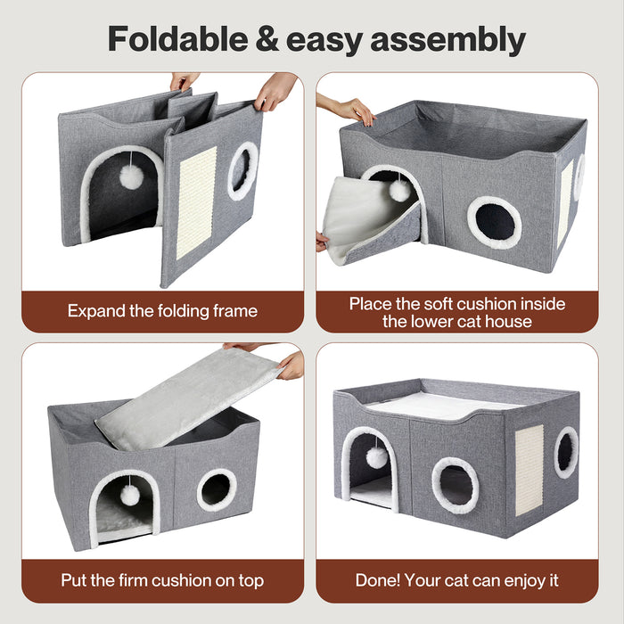 Foldable Cat House Cave Bed Hideaway Interactive Nest Scratching Board