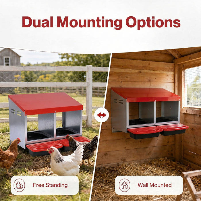 Chicken Nesting Boxes 2 Hole for Rolling Egg Collection Inside Outside