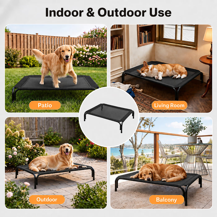 Raised Dog Bed Elevated Cooling Breathable Mesh for Indoor Outdoor Black