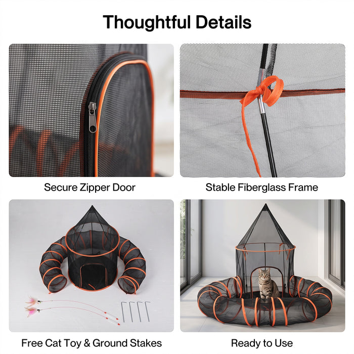 Cat Tunnel Enclosure Large Foldable Spacious Mesh for Indoor Outdoor Black