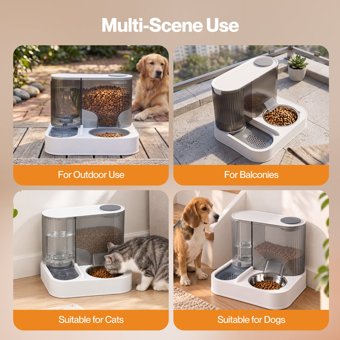Automatic Cat Feeder Gravity Food and Water Dispenser for Home Travel White