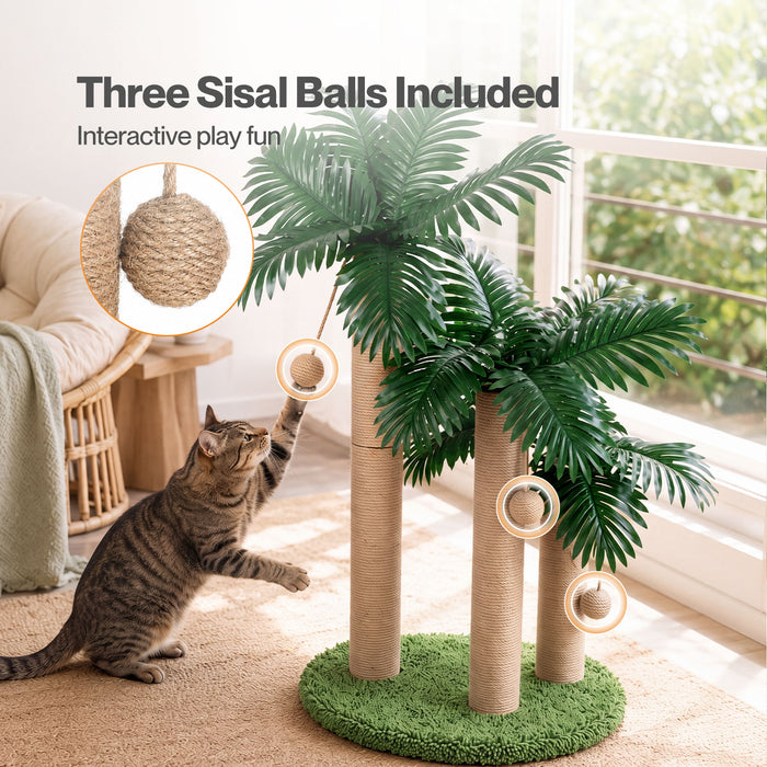 Cat Scratching Post 3 Heights Sisal Balls for Indoor Kitten Adult Green