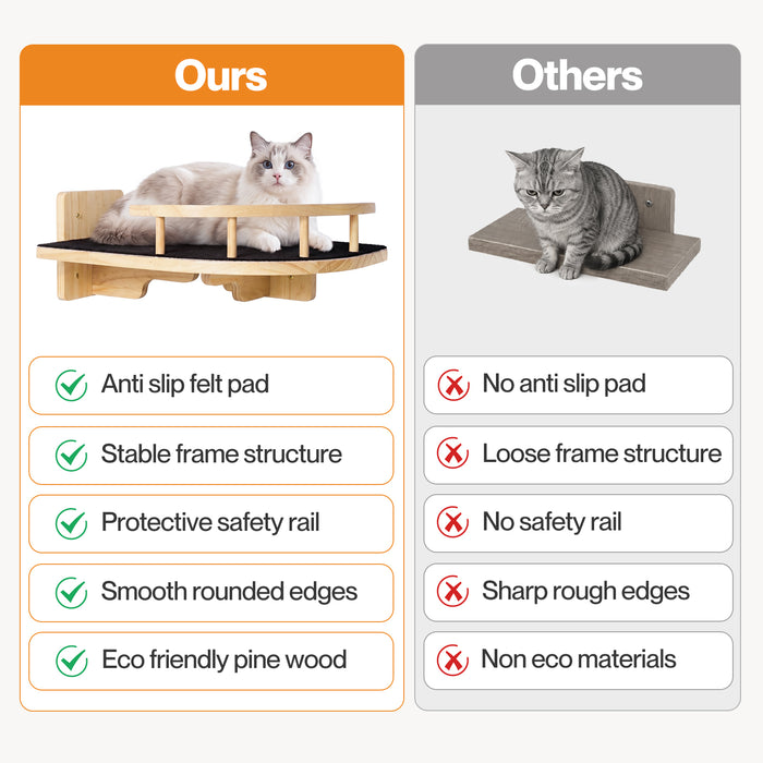 Pawz Cat Wall Shelves Corner Cat Tree with Guard Rail 15mm Pine Wood