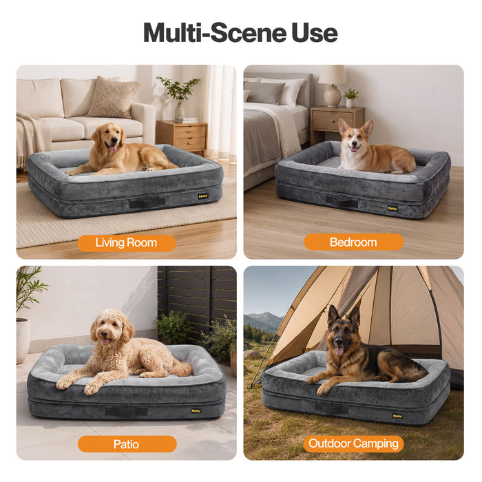 PaWz Large Dog Bed Orthopedic Dog Bed Bolstered Support Flannel Velvet Grey
