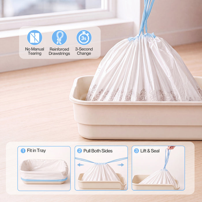 Pawz Cat Litter Bags 45 x 50cm 10kg 2Rolls 40ct Drawstring HDPE White Blue