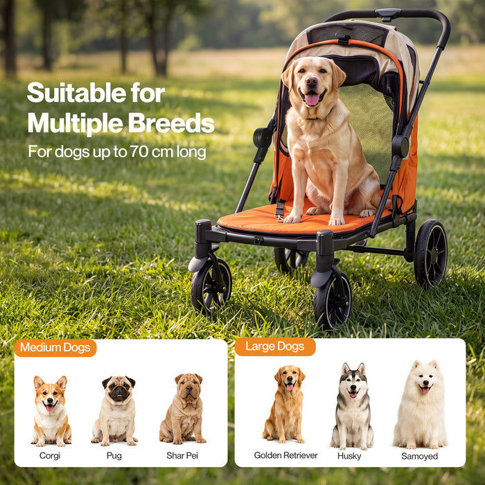 Dog Stroller Pet Pram Foldable Mesh Ventilated Seat Safety Leash Orange