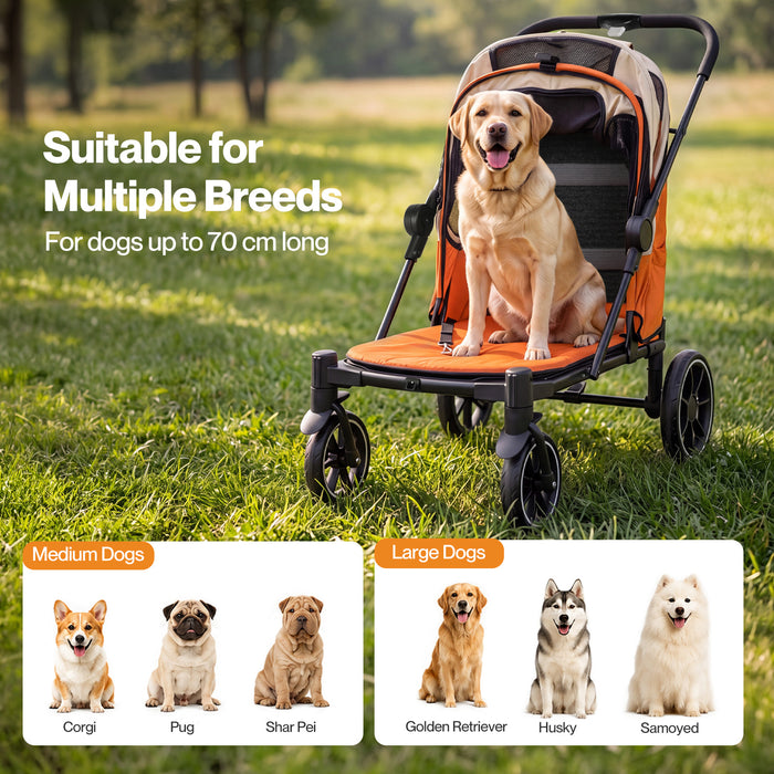Dog Stroller Pet Pram Fold Shock Absorbing Wheels Outdoor Travel Orange