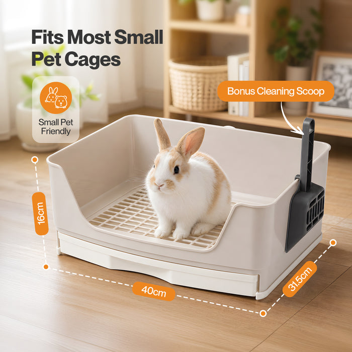 Rabbit Litter Tray Drawer Box Easy-Clean Secure for Indoor Cage Use Brown
