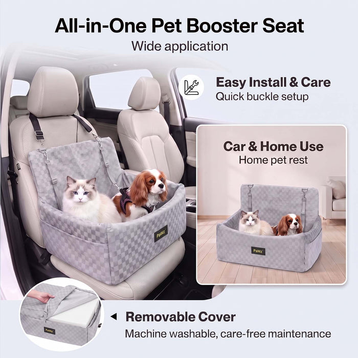 Large Dog Car Seat Booster Plush Dual-Side Portable Travel Bed Grey and Black