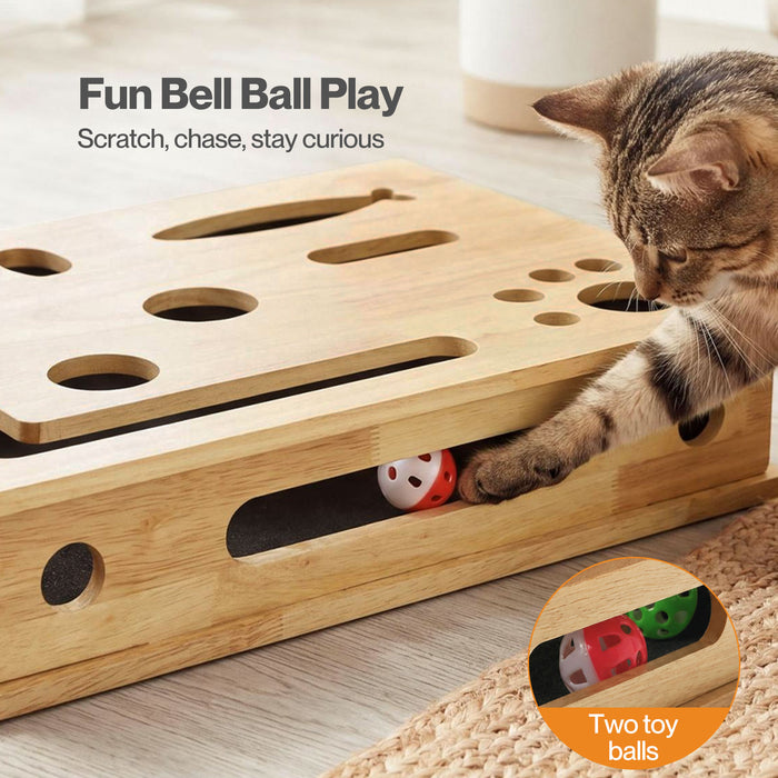 Cat Nail File Scratcher Large Solid Wood with Toy Balls for Indoor Cats