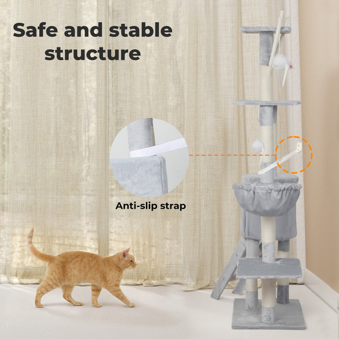 Cat Tree Tower Scratching Post Scratcher 143cm Climbing Tree House Bed Grey