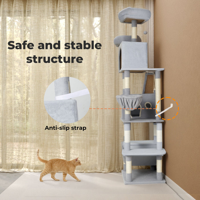 Pawz Cat Tree Tower Scratching Post Scratcher 206cm Climbing Tree House Bed Grey