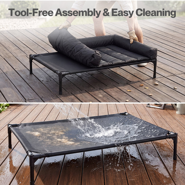 Elevated Dog Bed Large Breathable Three Sided Bolster for Outdoor Black