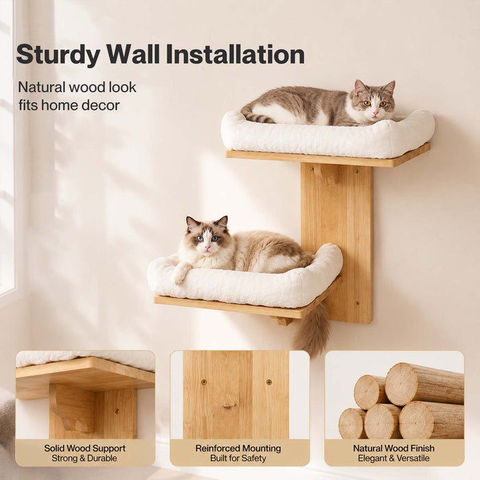Cat Wall Shelves 2 Steps Wide Perch Soft Beds for Large Cats Climbing White