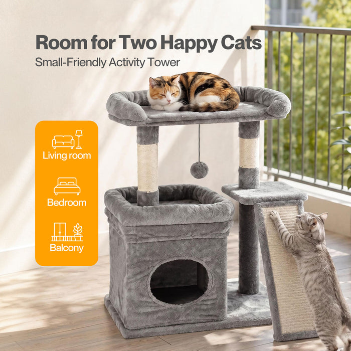 Cat Tree Tower Large Perch Condo Sisal Scratcher for Indoor Felines Grey