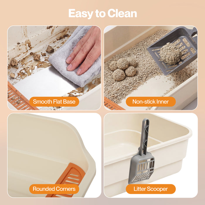 Large Cat Litter Box High Sided Open Top Cat Litter Tray 60cm Beige