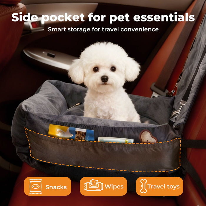 Pet Car Seat Dog Seat Travel Bed Safety Booster with Side Pocket Grey