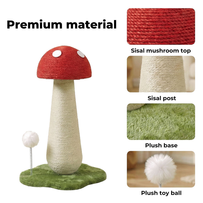 Mushroom Cat Scratching Post 50cm Sisal Rope Cat Tower with Plush Ball