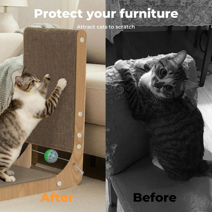 Cat Scratcher Board Bed L-Shaped Scratching Cardboard Ball Toy 48cm High