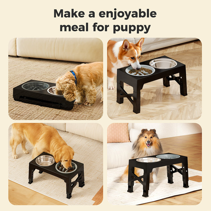 Elevated Pet Feeder 3 Bowl Food Water Dog Adjustable Height Raised Stand