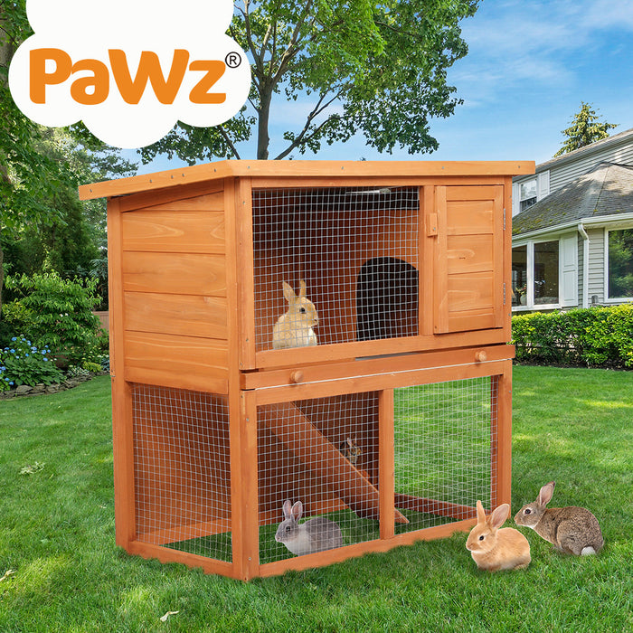 Pawz Rabbit Hutch Chicken Coop Large 2 Storey Wooden House Run Cage Outdoor