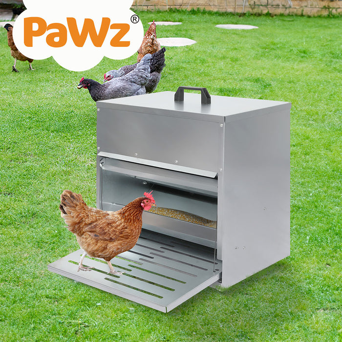 Pawz Automatic Chicken Feeder Auto Treadle 10kg Food Dispenser Galvanized Steel