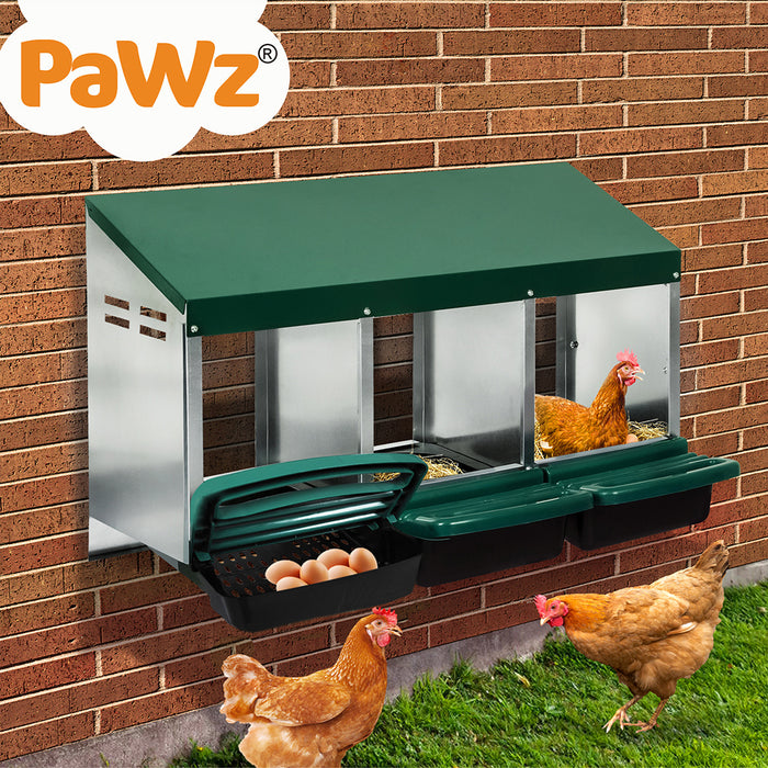 Pawz Chicken Hen Coop Hutch 3 Hole Inside Outside Roll Away Lay Egg Nesting Box