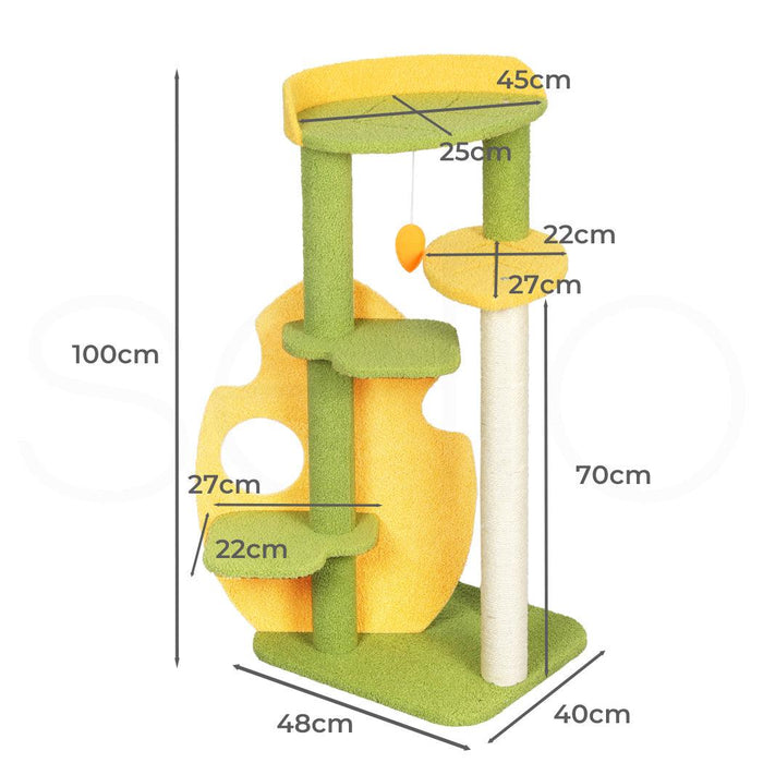 PaWz Cat Tree Two-Levels - Green 100cm - petpawz.com.au