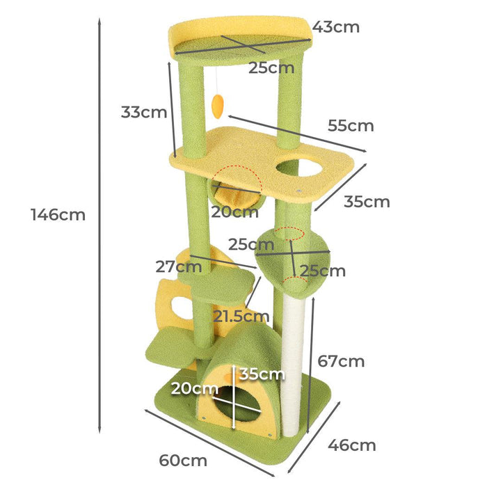 PaWz Cat Tree Scratching Post Multi-Level - Green 146cm - petpawz.com.au