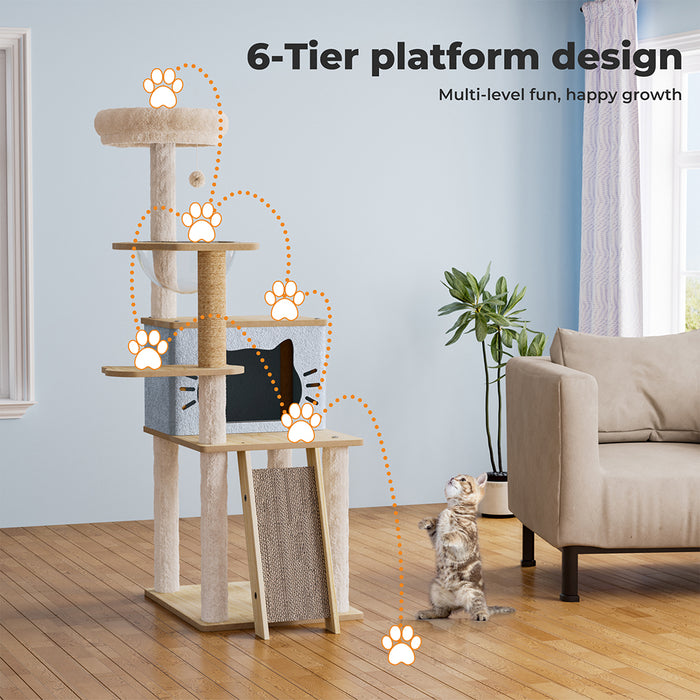 Wooden cat tree 6 tier platforms 