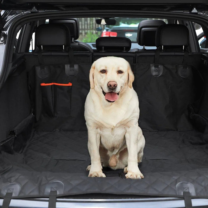 dog sitting on the pawz car boot covers for dogs in car