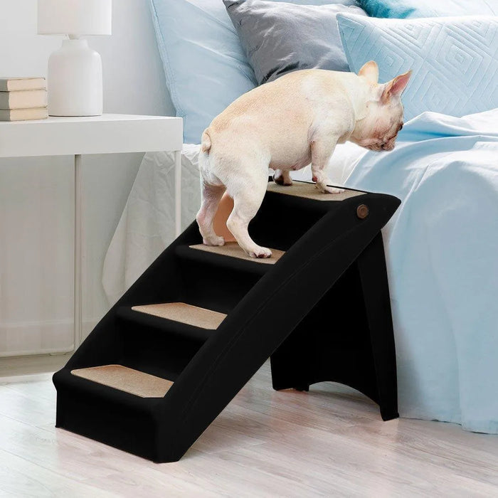 dog walking on PaWz Indoor Dog Steps for Bed 