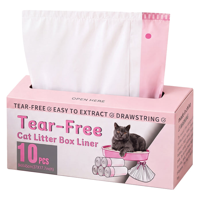 Cat Litter Bags 30 Pcs 94 x 45cm Drawstring 10kg HDPE White Pink