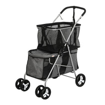 Current price Pet Stroller 2-Tier Pram Dog Cat Carrier Foldable Large 4 Wheels Shopping