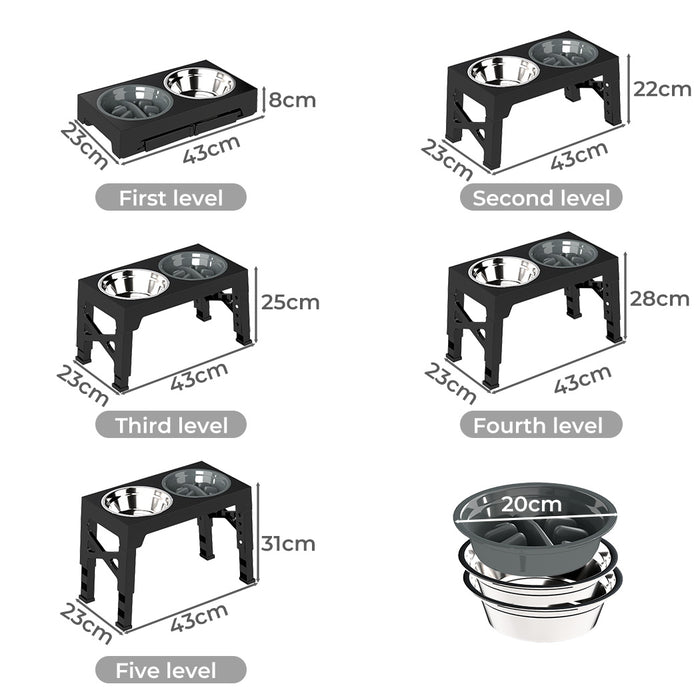 Elevated Pet Feeder 3 Bowl Food Water Dog Adjustable Height Raised Stand