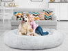 kid with cat and dog on The Human Size Nap Bed 