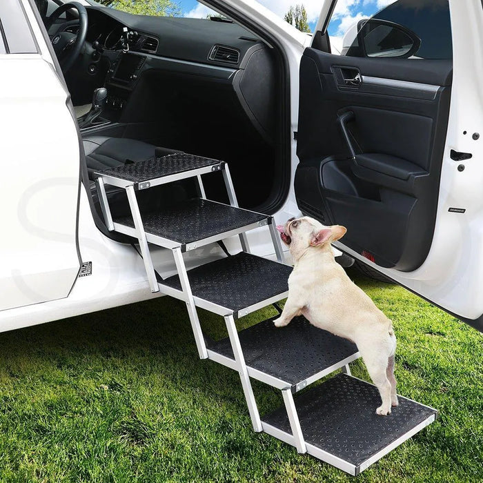pug climbing on PaWz Foldable Aluminum Pet Steps